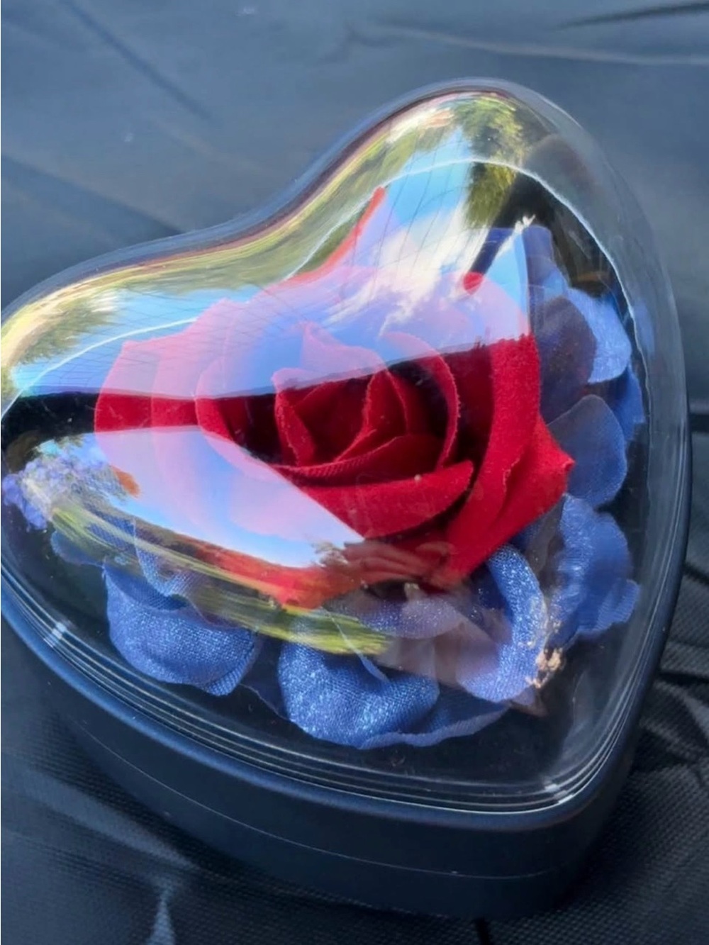 Red Rose Heart Pendant Necklace with Blue Accent